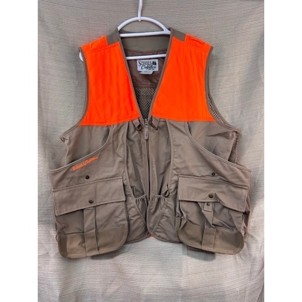 Scheels Outfitters Hunting Vest XL Blaze Orange Khaki Mesh Game Bag Utility